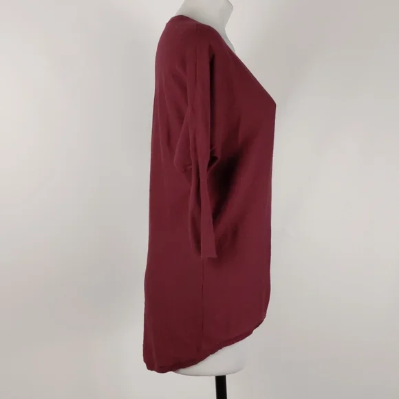 Dotti Women's Top Size Small Maroon 3/4 Sleeve Hi-Low Hem Round Neckline Jumper - Picture 11 of 14